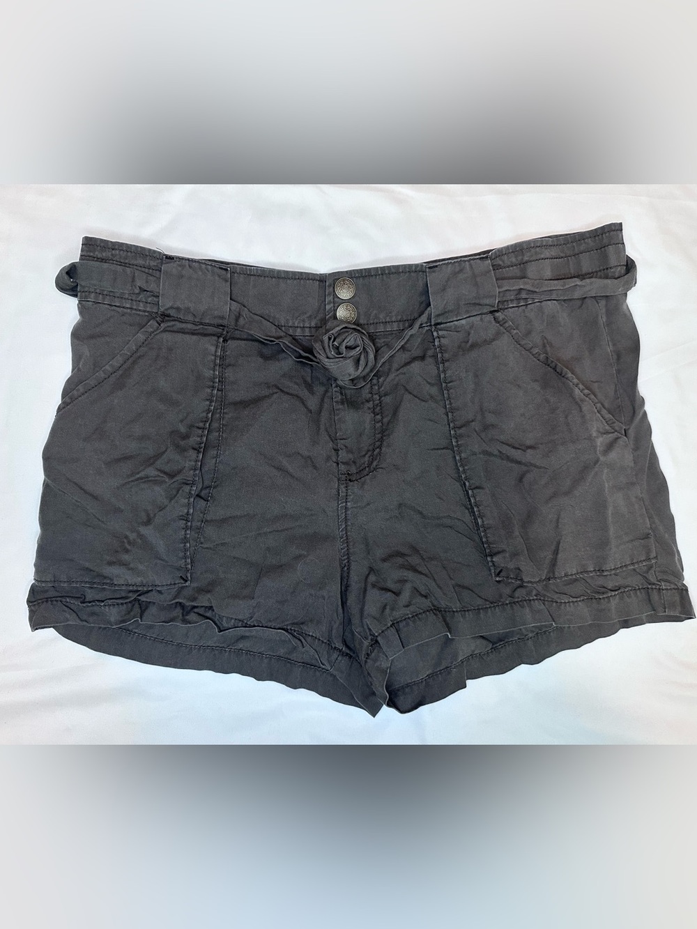 Free People Utility Tencel Shorts Gray Rosette Tie Waist Size 6